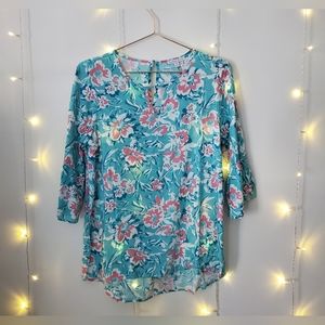 NWT Karissa and Me Blue and Pink Floral Tunic Blouse in Medium